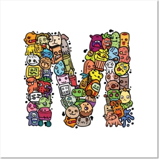 Alphabet Monster Doodle Letter M Monogram Posters and Art